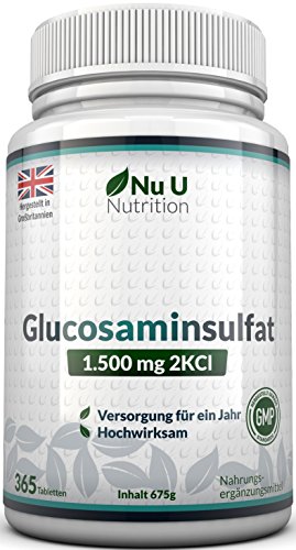 Glucosamin Sulfat 1.500mg 2KCI, 365 Tabletten Glucosamin (Versorgung für ein Jahr) I Kein Gel, Kapseln, Flüssig oder Pulver | Hochwertig I Hergestellt in Großbritannien von Nu U Nutrition