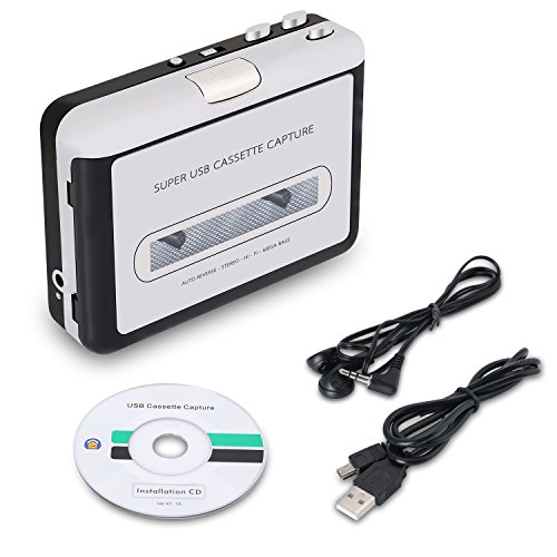 Incutex Kassette zu MP3 Konvertierer und Player mit PC, tragbarer USB Kassettenspieler to MP3 converter
