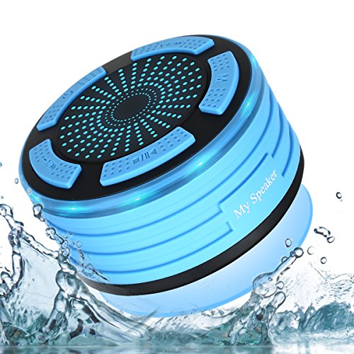 Bluetooth Dusch Lautsprecher Wasserfester Wireless Speaker mit FM Radio Tragbarer Wireless Duschradio Super Bass und LED Beleuchtung Eingebautes Mikrofon für Strand, Pool, Küche & Home