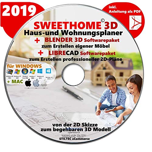 Sweet Home 3D Version 6.0 'SWEET HOME 3D' 2019 Haus-und Wohnungsplaner 3D Software Premium PLUS= BLENDER und LIBRE-CAD