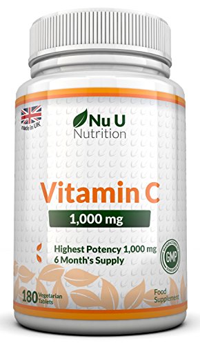 Vitamin C 1000 mg hochdosiert - für Immunsystem & Kollagen - Versorgung für 6 Monate - 180 Tabletten - Nahrungsergänzungsmittel von Nu U Nutrition