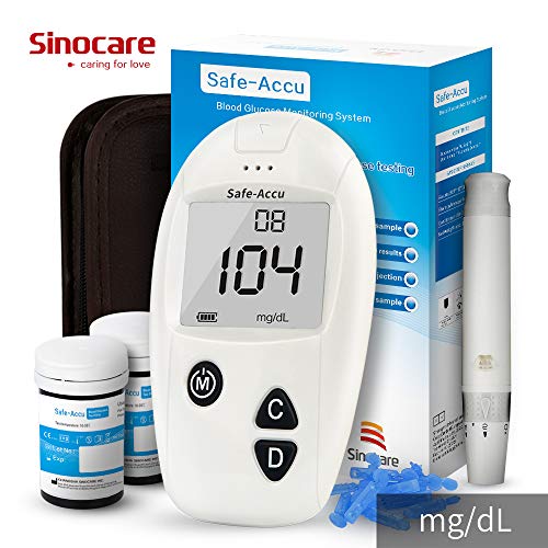 Blutzuckermessgerät - Safe Accu - mit deutscher Bedienungsanleitung - mit 50 Blutzucker Teststreifen 50 Lanzette + Stechhilfe für Diabetes Codefrei mg/dL