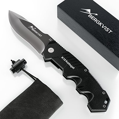 BERGKVIST Klappmesser K10 [2018] Taschenmesser | Zweihandmesser extra scharf und darf geführt werden | Outdoor-Messer und Survival Messer mit Edelstahlklinge & Aluminiumgehäuse