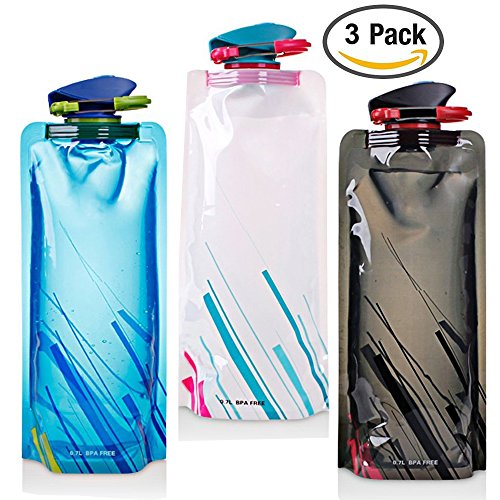 700ML Faltbare Wasserflaschen Set von 3 mit CE, ROHS Zertifikate, FLYING Flexible Zusammenklappbare flexible wiederverwendbare Wasserflasche zum Wandern, Abenteuer, Reisen.