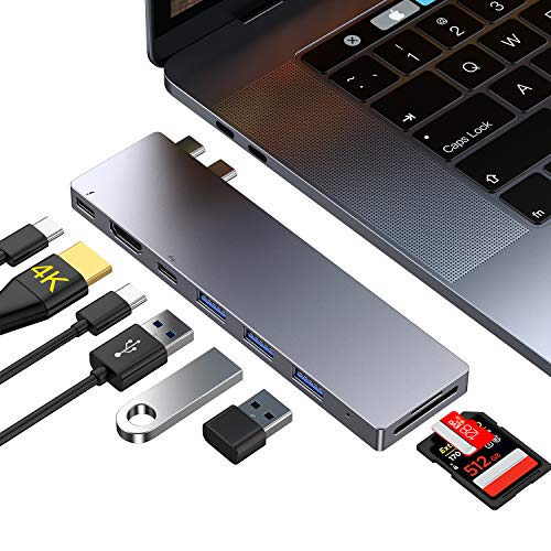 Ofima MacBook Pro Adapter, USB C Hub Thunderbolt 3 HDMI 4K, USB C 3.0, Type C, SD/TF Kartenleser, USB-C Adapter Hub Kompatibel für MacBook Pro 2019/2018/2017/2016, MacBook Air 2019/2018, Spacegrau