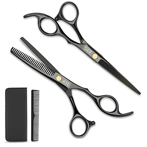 Haarschere Set KYG Friseurscheren 2 scharfe Effilierscheren präzise Haarschnitte rostfrei edelstahl mit 1 Kamm 16.5cm für jedes Haar Schwarz