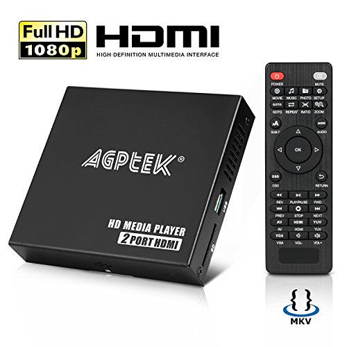 AGPTEK HDMI Media Player, 2 HDMI Out Splitter Modus, 1080p Full HD Ultra HDMI Digital Media Player für -MKV / RM- HDD-USB-Laufwerke und SD-Karten