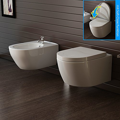 Hänge Keramik WC und Bidet Wand WC/Toilette inkl. WC-Sitz Soft Close Bad