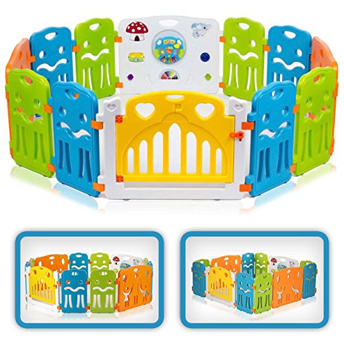 Baby Vivo Laufgitter Laufstall Baby Absperrgitter Krabbelgitter Schutzgitter für Kinder aus Kunststoff mit Tür und Spielzeug - Colors