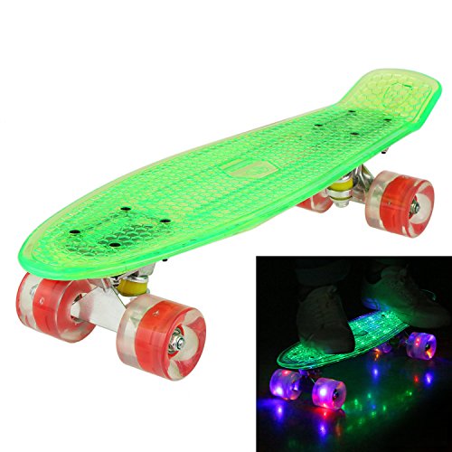 WeSkate Cruiser Skateboard Komplett Retro Mini Crystal Komplettboard, 22' 55CM Vintage Skate Board mit LED Leuchtrollen/Deck, Geschenk für Erwachsene Jugendliche Kinder Jungen Mädchen