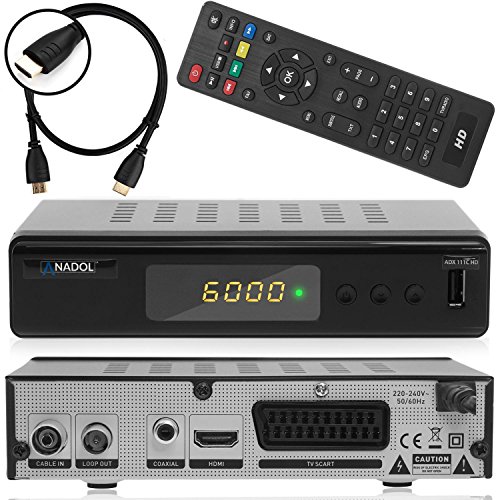 Anadol ADX 111c digitaler Full HD Kabel-Receiver [Umstieg Analog auf Digital] inkl. XAiOX HDMI Kabel (HDTV, DVB-C / C2, HDMI, Chinch-Video, Mediaplayer, USB 2.0, 1080p) [autom. Installation]- schwarz