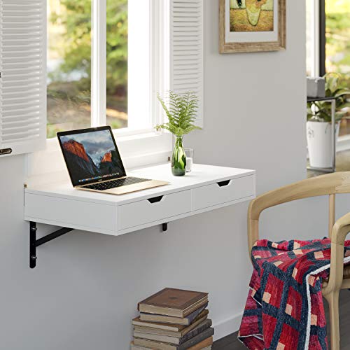 Homfa Wandtisch mit 2 Schubladen Esstisch Küchentisch Schreibtisch Computertisch Weiß Holz Klein 80x40cm
