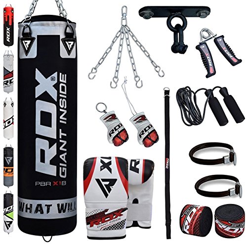 RDX Boxsack Set Gefüllt Kickboxen MMA Muay Thai Boxen mit Deckenhalterung Stahlkette Training Handschuhe Kampfsport Schwer Punchingsack gewicht 4FT 5FT Punching Bag