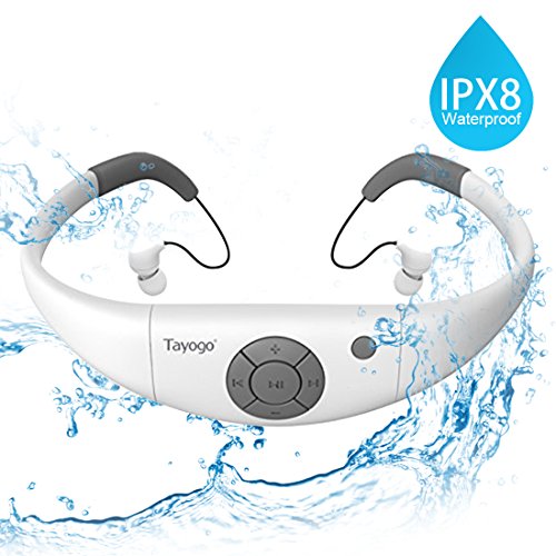 Tayogo MP3-Player, wasserdicht, mit Kopfhörern, 8 GB IPX8 Hi 3 m unter Wasser schwimmen Wasserdicht 60 ℃ ideal zum Laufen, Reiten und andere Spa mit Wasser oder Sweat (Weiß)-MEHRWEG