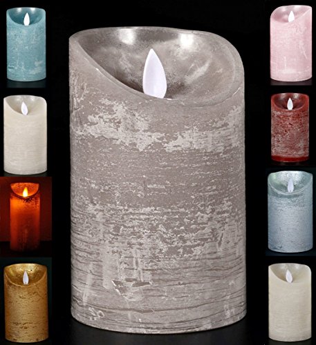 LED Echtwachskerze Kerze Farbauswahl Timer flackernde Wachskerze Kerzen Batterie, Farbe:Grau, Größe:10 cm