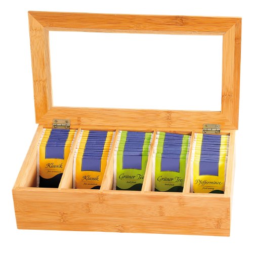 Kesper 50900 Tee-Box aus Bambus, mit 5 Fächern, 36 x 20 x 9 cm