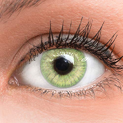 GLAMLENS Jasmine Light Green Grün + Behälter | Sehr stark deckende natürliche grüne Kontaktlinsen farbig | farbige Monatslinsen aus Silikon Hydrogel | 1 Paar (2 Stück) | DIA 14.00 | ohne Stärke