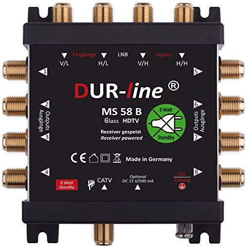 DUR-line MS 58 B - eco - Stromloser Multischalter - Multischalter für 8 Teilnehmer - Geringe Stromaufnahme - 0 Watt Standby Multiswitch [Digital, HDTV, FullHD, 4K, UHD]