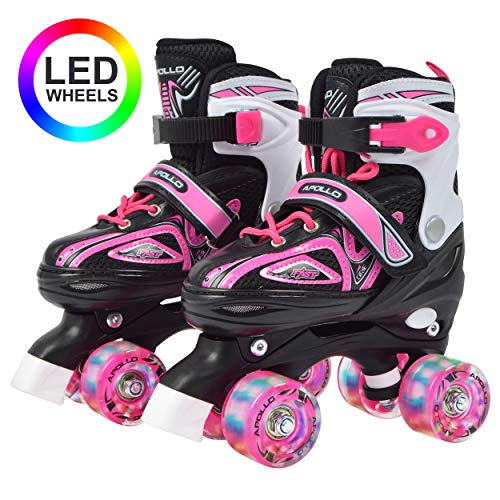 Apollo Super Quad X Pro, LED Rollschuhe für Kinder und Jugendliche, ideal für Anfänger, komfortable Roller-Skates für Mädchen und Jungen