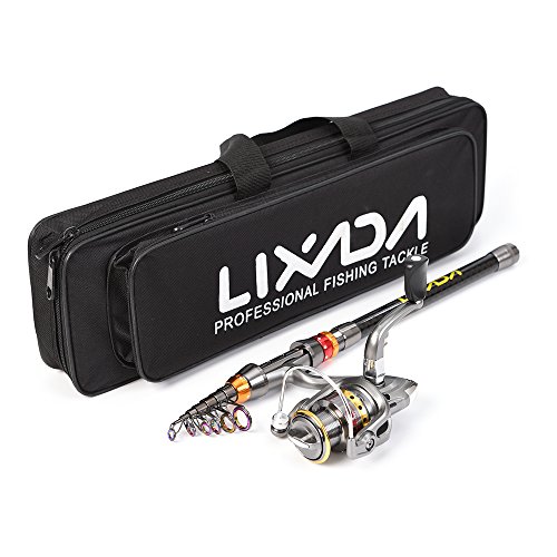 Lixada Teleskop Angelrute und Reel Combo Full Kit Carbon-Faser Angelrute Pole + Spinning + Tragetasche