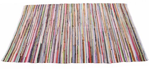 Homescapes Chindi Flickenteppich 70 x 120 cm Bunt aus 100% Recycelter Baumwolle - Fleckerlteppich Bunt
