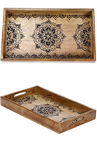 Orientalisches eckiges Tablett aus Mango Holz Arash 38cm | Marokkanisches Teetablett in der Farbe Braun | Orient Holztablett | Orientalische Dekoration auf dem gedeckten Tisch