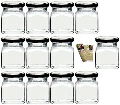 Flaschendiscount 40 leere eckige Einmachgläser 'Quadrat' 120 ml incl. Drehverschluss Silber, Vorratsgläser, Marmeladengläser, Einkochgläser, Gewürzgläser, Einweckgläser