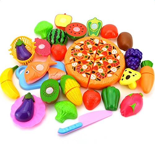 LAAT 24 STÜCKE Lebensmittel Spielzeug Schneiden Spaß Spielen Obst Lebensmittel Spielzeug FoodPretend Gemüse Pädagogisches Spielzeug Spielen Essen Set für Kinder Kinder