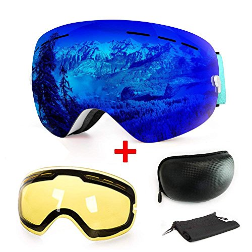 Skibrille, mit Beschlag- und UV-Schutz, für Wintersportarten, Snowboardbrille mit austauschbarer, sphärischer Dual-Linse, für Männer, Frauen und Jugendliche, für Schneemobil-, Skifahren oder Skaten