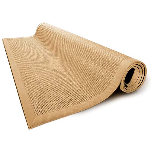 casa pura Sisal Teppich aus Naturfasern mit Bordüre aus Baumwolle | Pflegeleicht | Größe wählbar (Natur, 200 x 290 cm)