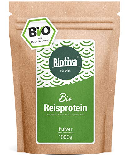 Bio-Reisprotein-Pulver (Bio,1kg) - 100% Rein - vegane Proteinquelle ohne Zusätze - Frei von Gluten, Soja und Lactose - Hoher BCAA Anteil - Abgefüllt und kontrolliert in Deutschland (DE-ÖKO-005)