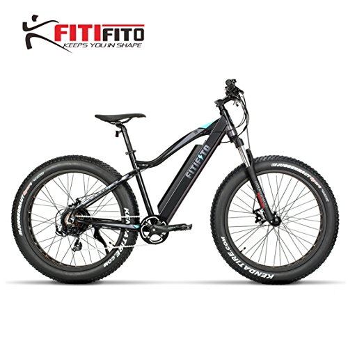 Fitifito FT26 Elektrofahrrad Fatbike E-Bike Pedelec, 36V 250W Heckmotor,36V 13Ah 468W Samsung Akku, Kenda 26 x 4,0 MTB Reifen, Matt Schwarz Türkis