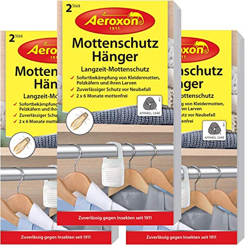Aeroxon - Mottenschutz-Hänger - 3x2 Stück - Verlässliches Mittel gegen Motten im Schrank