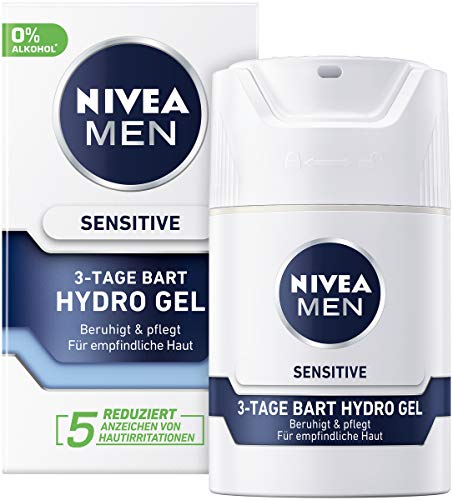 NIVEA MEN Sensitive 3-Tage Bart Hydro Gel im 2er Pack (2 x 50 ml), Feuchtigkeitscreme für Männer mit empfindlicher Haut & 3-Tage Bart, beruhigende Gesichtscreme