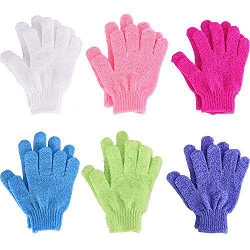 6 Paar doppelseitige Peeling Handschuhe Body Scrubbing Handschuh Bad schrubbt für Dusche, 6 Farben
