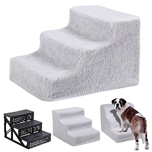 Yaheetech Hundetreppe Katzentreppe Haustiertreppe mit 3 Stufen, 45 x 35 x 30 cm, Einstiegshilfe für kleinere Hunde Katze, weiß