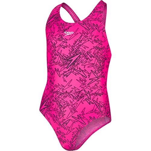 Speedo Mädchen Boom Splashback mit Allover-Print Swimwear Boom Splashback mit Allover-Print, Mehrfarbig (Electric Pink/Black), Gr. 140cm (Herstellergröße: 10 Jahre/28)