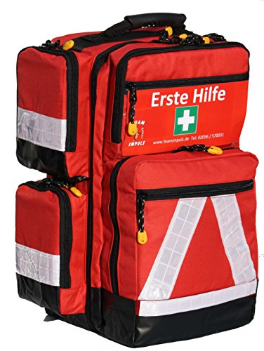Notfallrucksack in rot aus Nylon LEER von Team Impuls mit 4 Außentaschen