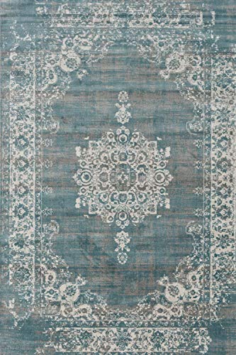 LIFA LIVING Vintage Teppich | im schönen Vintage Muster | für Wohnzimmer und Schlafzimmer | Farb und Größen Variationen | (Grau/Blau, 133 x 200 cm)