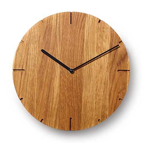 Natuhr Wanduhr Eiche geölt Holz Solide Massivholz, geräuscharmes Junghans Uhrwerk, puristisch, modern, Made in Germany (Schwarze Zeiger)