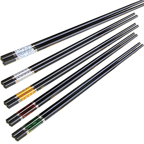 ZITFRI 5 Farben EssStäbchen 5er Set Chopsticks Chinesische Stäbchen Asiatisches Besteck - Hohe Qualität ( silber Streifen und gold / silber/ rot / grün / Marmor-Muster )