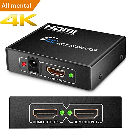 HDMI Splitter 4K, FAERSI 1 in 2 Out Powered V1.4B Video Konverter, Unterstützung 1.4 HDCP Bypass, Full HD 1080P 3D 4K@30 Hz für PS4 Xbox Sky Box Fire Stick, DVD Player HDTV Projektor usw