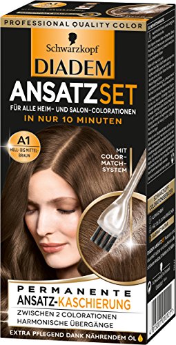 Schwarzkopf Diadem Ansatzset Haarfarbe, A1 Hell-bis Mittelbraun, 3er Pack (3 x 22 ml)