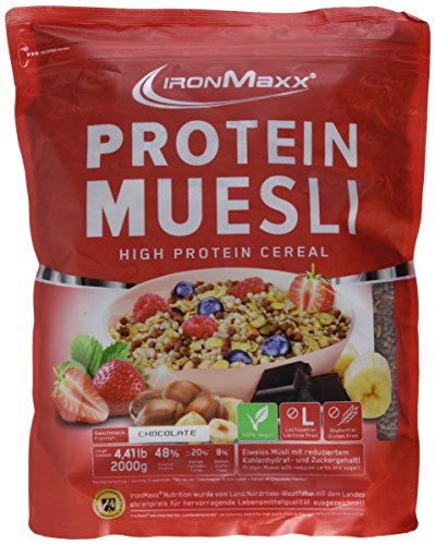 IronMaxx Protein Müsli Schokolade / Veganes Fitness Müsli laktosefrei und glutenfrei / Eiweiß Müsli mit Schokoladengeschmack / 1 x 2 kg