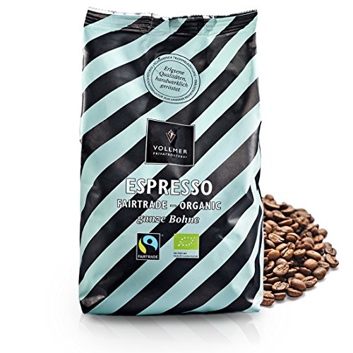 VOLLMER Espresso in ganzen Bohnen - Premium Kaffee aus Privatrösterei - Bio Fairtrade Kaffeebohnen - Frisch und schonend geröstet im Münsterland - 500g ganze Bohne kräftige Röstung