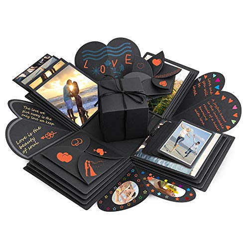 Komake Überraschung Box, Explosion Box, DIY Geschenk Scrapbook and Foto-Album für Weihnachten/Valentine/Jahrestag/Geburtstag/Hochzeit (Schwarz)