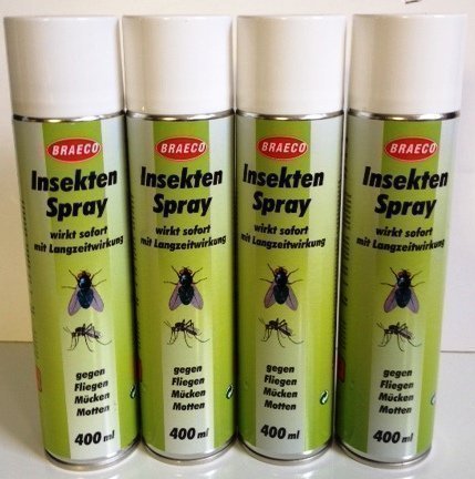 4 x Insektenspray 400 ml Mücken Abwehr von BRAECO gegen Fliegen,Mücken Motten