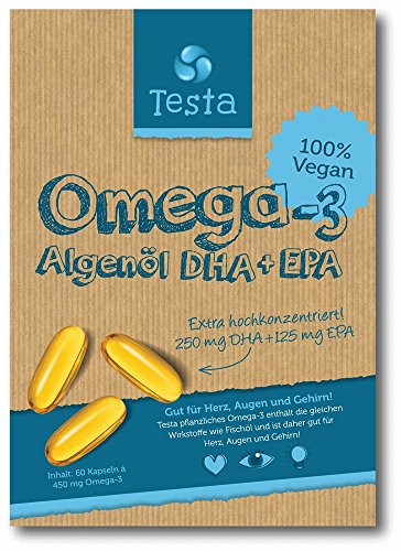 Es ist Omega-3, aber besser - viel gesünder als Fischöl - pflanzenbasiertes DHA und EPA aus Algenöl - Reines und Veganes Omega-3 - Testa Omega 3 - 60 Kapseln