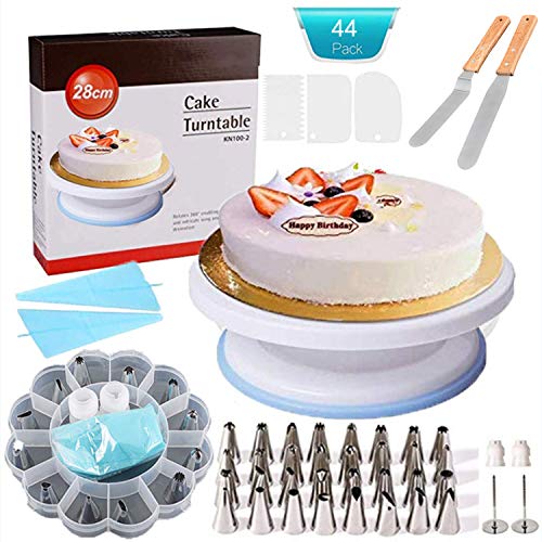 Weiß Cake Decorating Supplies -Tortenplatte drehbar Tortenständer Kuchen Drehteller für Backen Gebäck Cake Decorating Turntable mit 2 Stück Winkelpalette Set