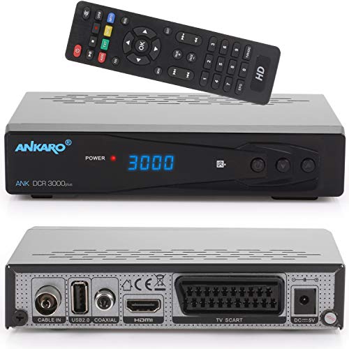 Ankaro DCR 3000 Plus digitaler 1080p Full HD Kabel-Receiver für Kabelfernsehen (HDTV, DVB-C/C2, HDMI, Scart, Coaxial, Mediaplayer, USB) automatische Installation-schwarz